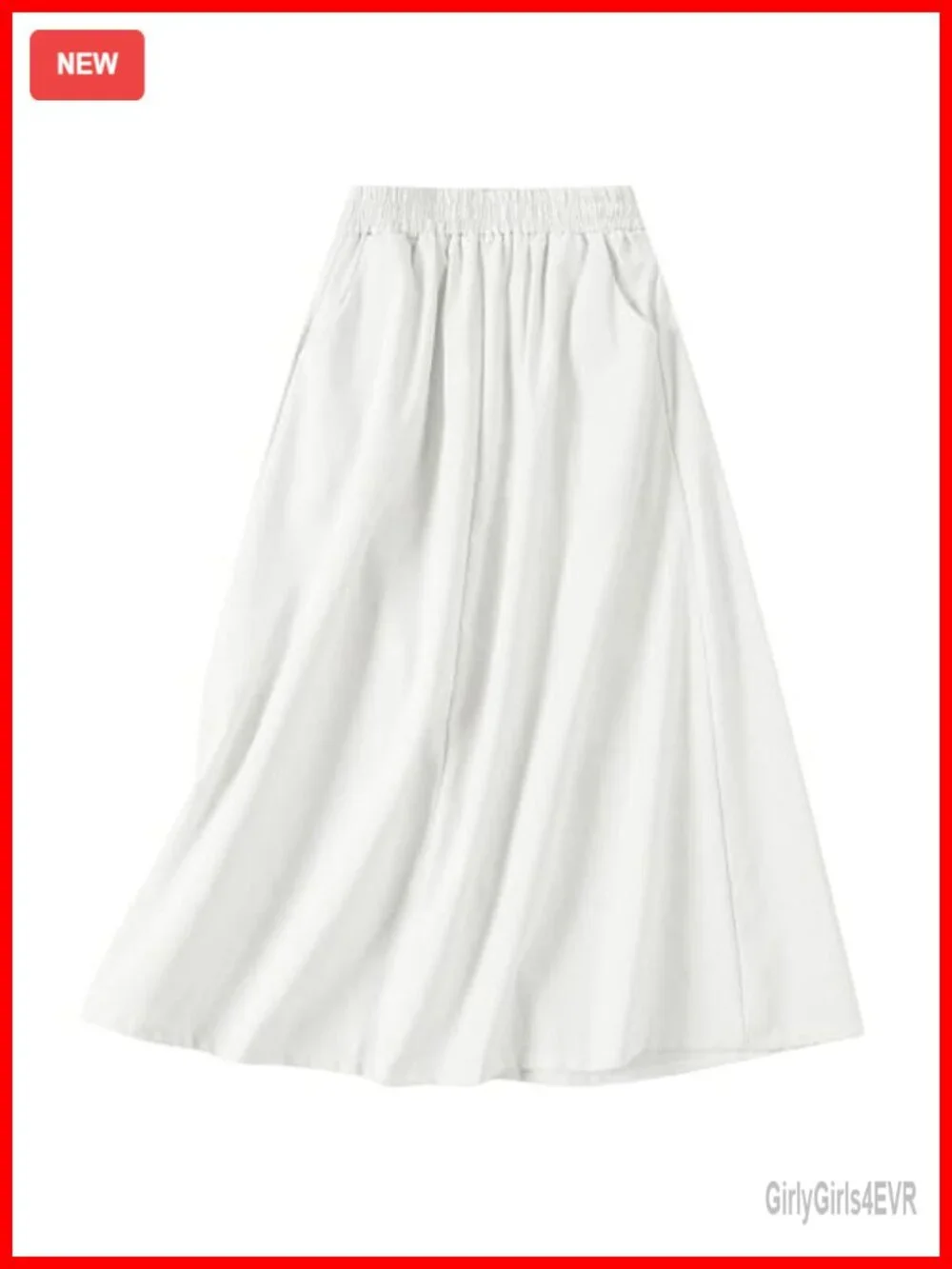 Cotton Linen Midi Flowy A-Line Skirt with Pockets High Waisted